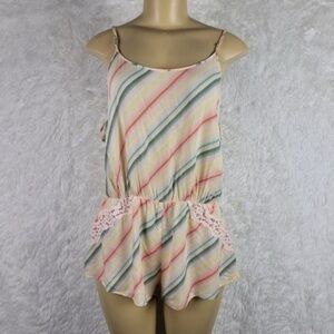 Victoria's Secret Pastel Striped Lace-Trim Romper
